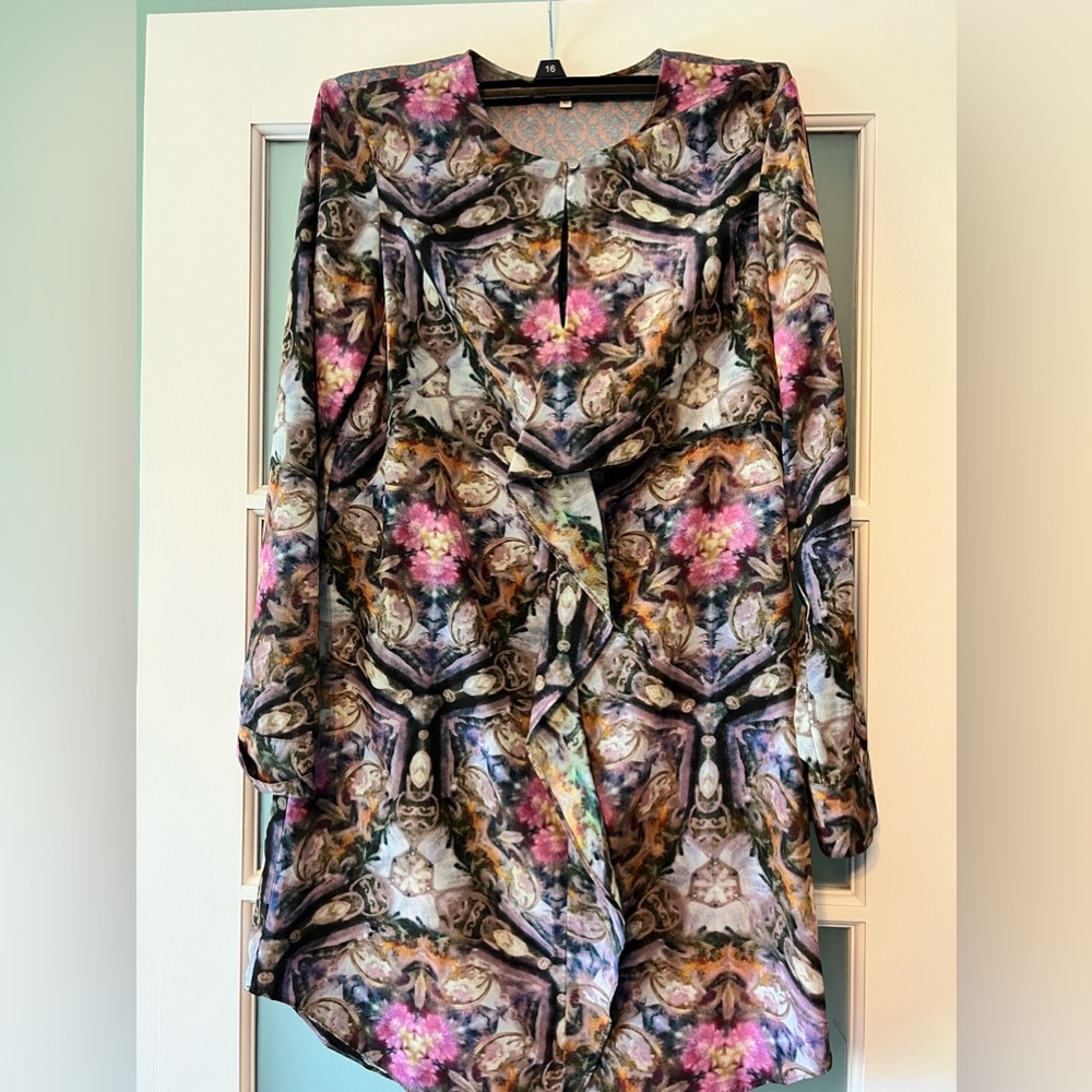 Rachel Roy Psychedelic Kaleidoscope Floral Silk Feel Dress Size 8